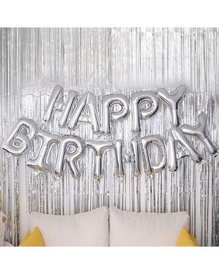 Надпись Happy Birthday Серебро 41см